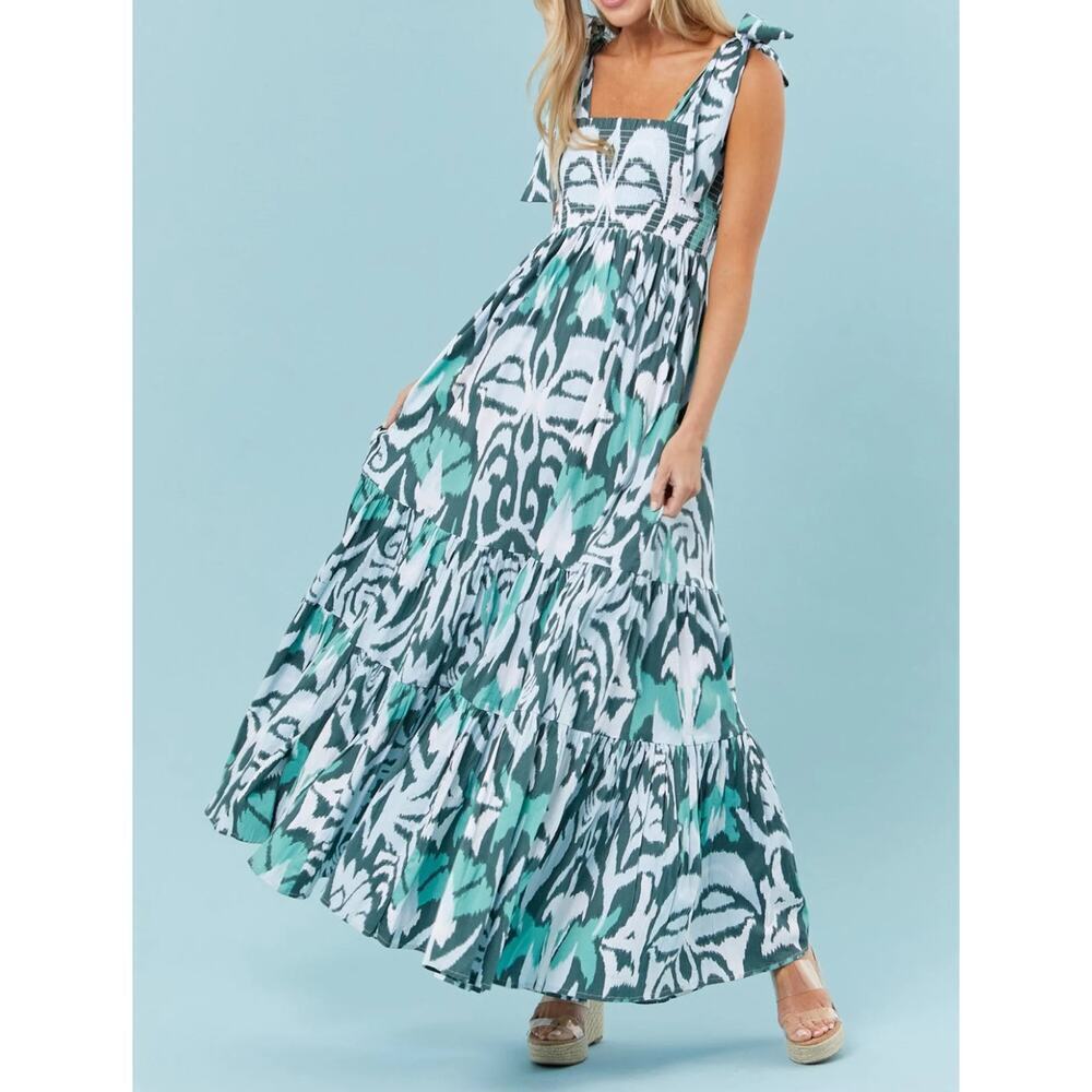 Sheridan French Kelly Smocked Tie Shoulder Tiered Print Maxi Dress Tuckernuck